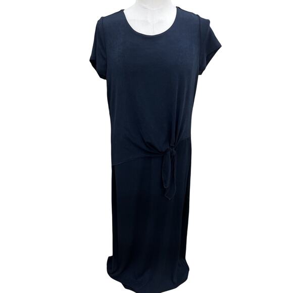 Chicos Travelers 0 Women small MIDI Maxi Dress Tie Waist Navy Blue NWOT 34x49 L - Picture 1 of 7